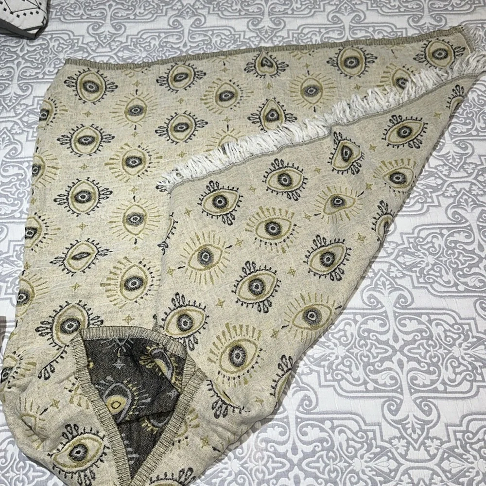 Elegant Gold and Gray Evil Eye Pattern Beach Towel